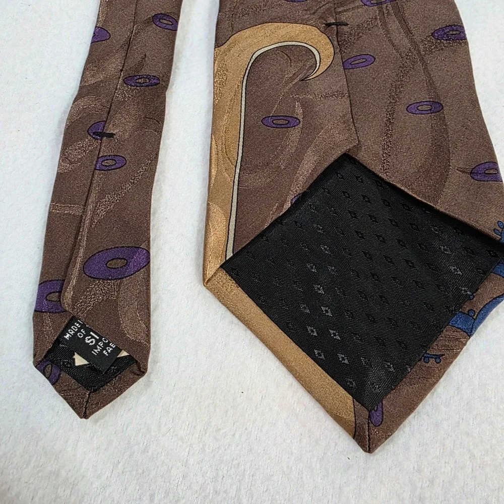 Medina Childrens Service Silk Tie Brown Blue Abstract Tentacle Wide Necktie USA